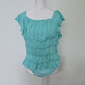 Elegant Teal Ruffle Bodysuit
